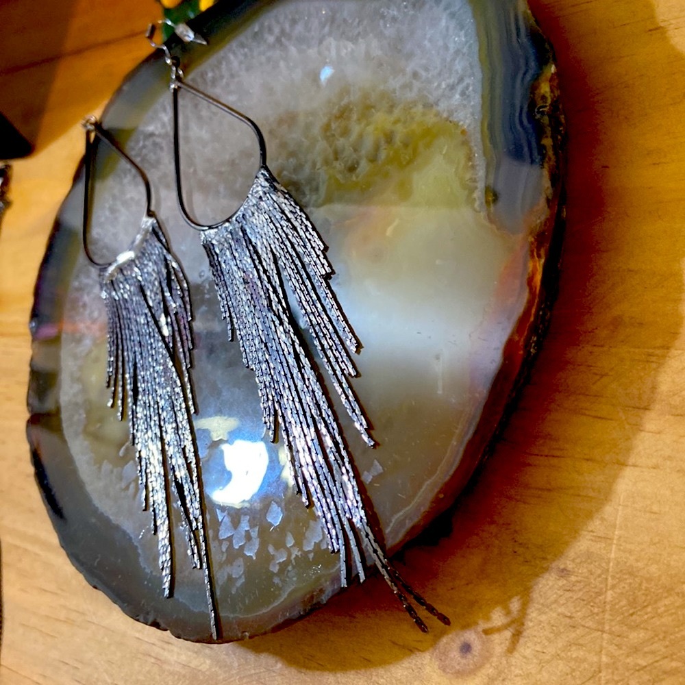 Not4 sale sold Bundle Gunmetal fringe boho long earrings - Picture 4 of 13